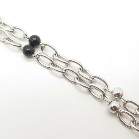 925 Sterling Silver EMPORIO ARMANI Italy Black Onyx Heart Necklace 18" - Picture 5 of 10